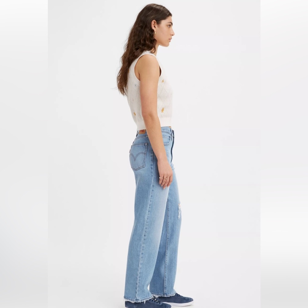 Levi’s 94 Baggy Vintage Mid Rise Straight Leg Ripped Denim Blue Jeans Size 28 - Picture 2 of 14